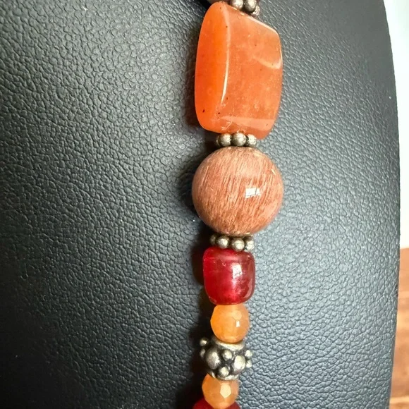Bohemian Orange and Red Beaded Necklace - Picture 10 of 13